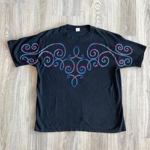 Vintage 90s Faux Embroidered Swirl Graphic Western Neon Whimsy Retro Zig Zag